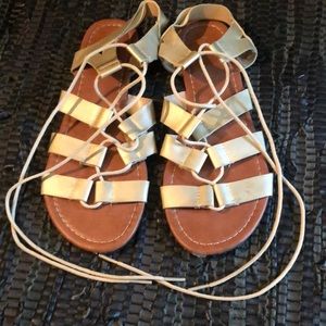 FREE w/bundle Gold faux leather gladiator sandals lace up flats very cute metall